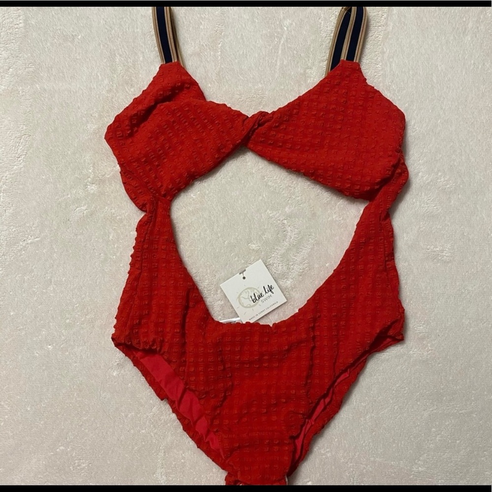 Blue life one piece cut out bathing suit